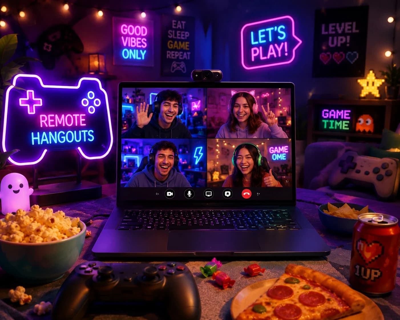 Laptop video call for a remote game hangout