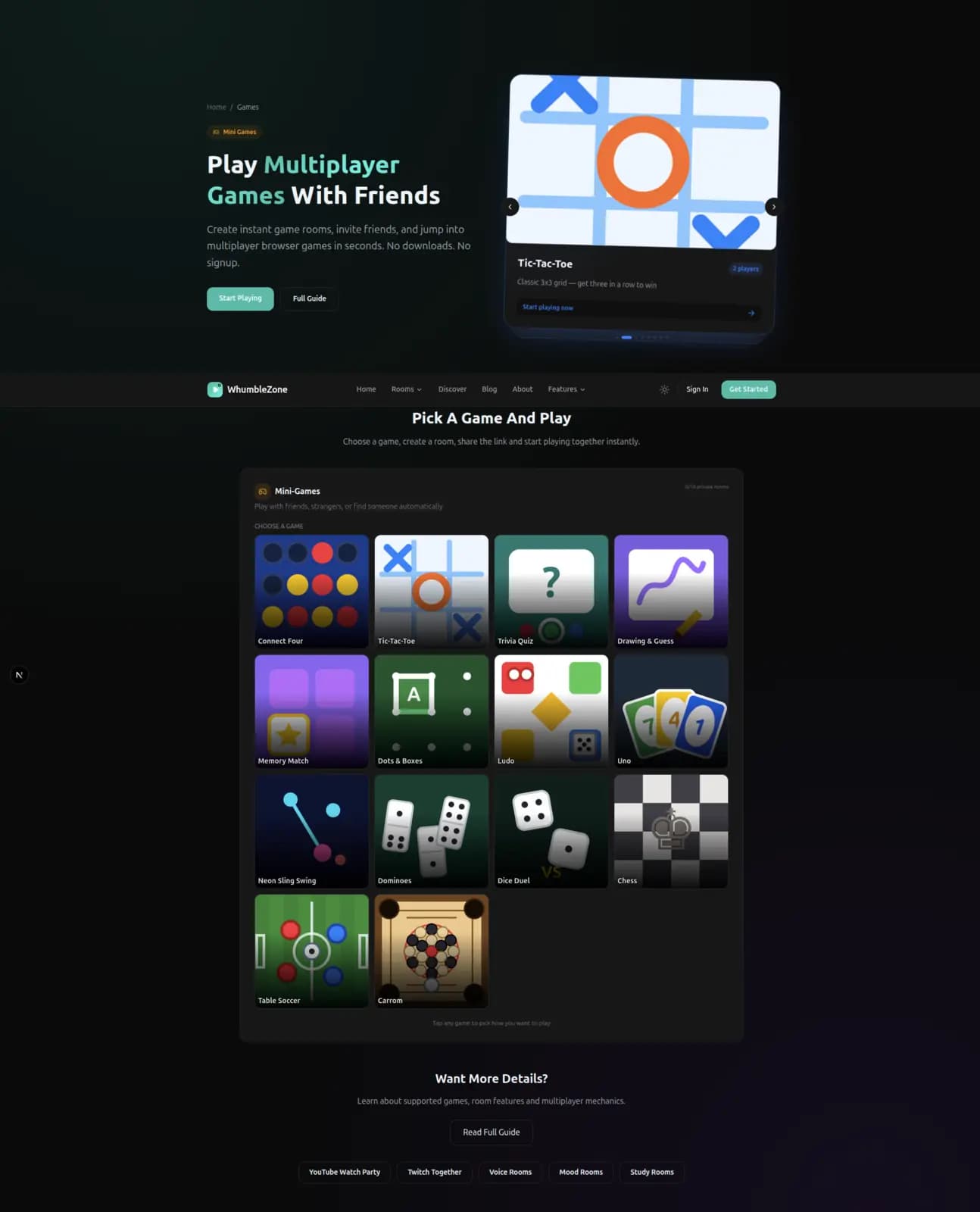 WhumbleZone game rooms for free browser games with friends