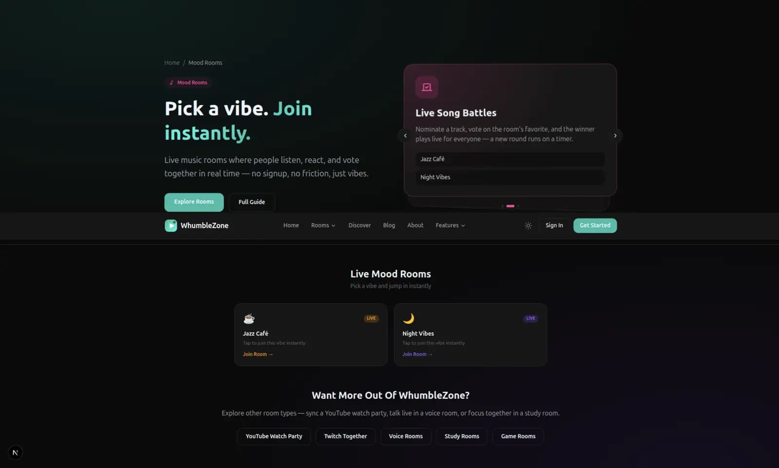 WhumbleZone voice audio room for hangouts and co-working