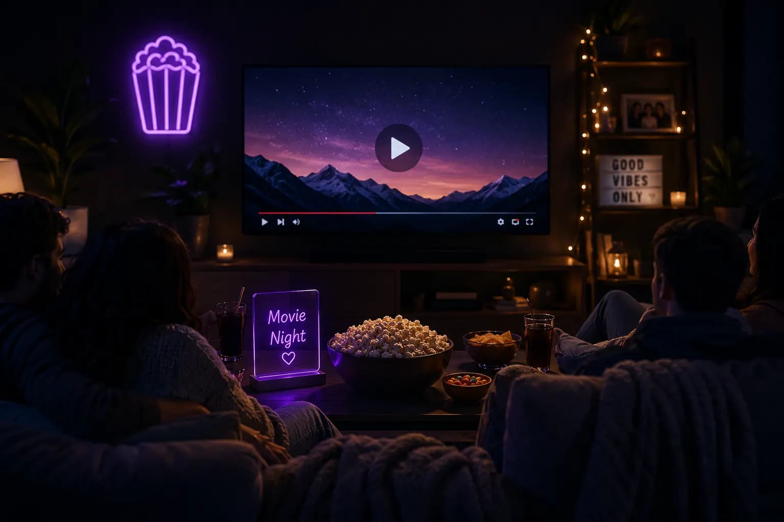 Friends and family watching a movie together from the couch