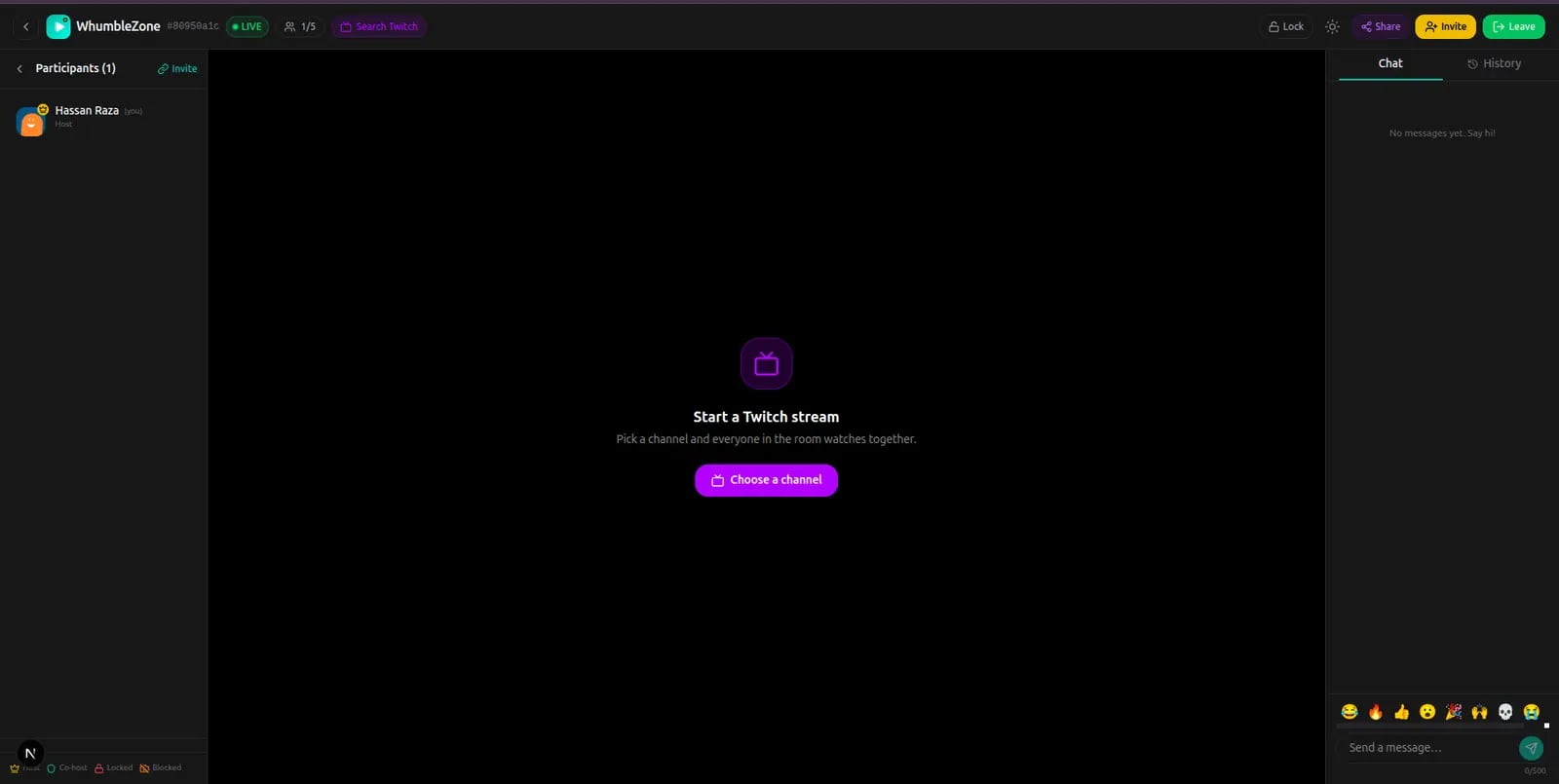 A real WhumbleZone Twitch watch-together room