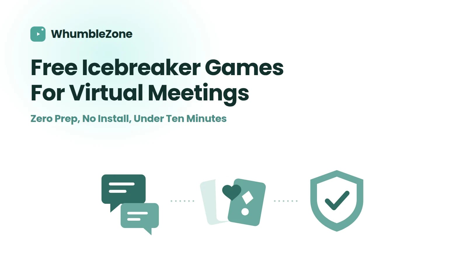 Chat-Blasen, Spielkarten und ein Häkchen-Symbol, für Zero-Prep-Eisbrecher in virtuellen Meetings Chat-Blasen, Spielkarten und ein Häkchen-Symbol, für Zero-Prep-Eisbrecher in virtuellen Meetings