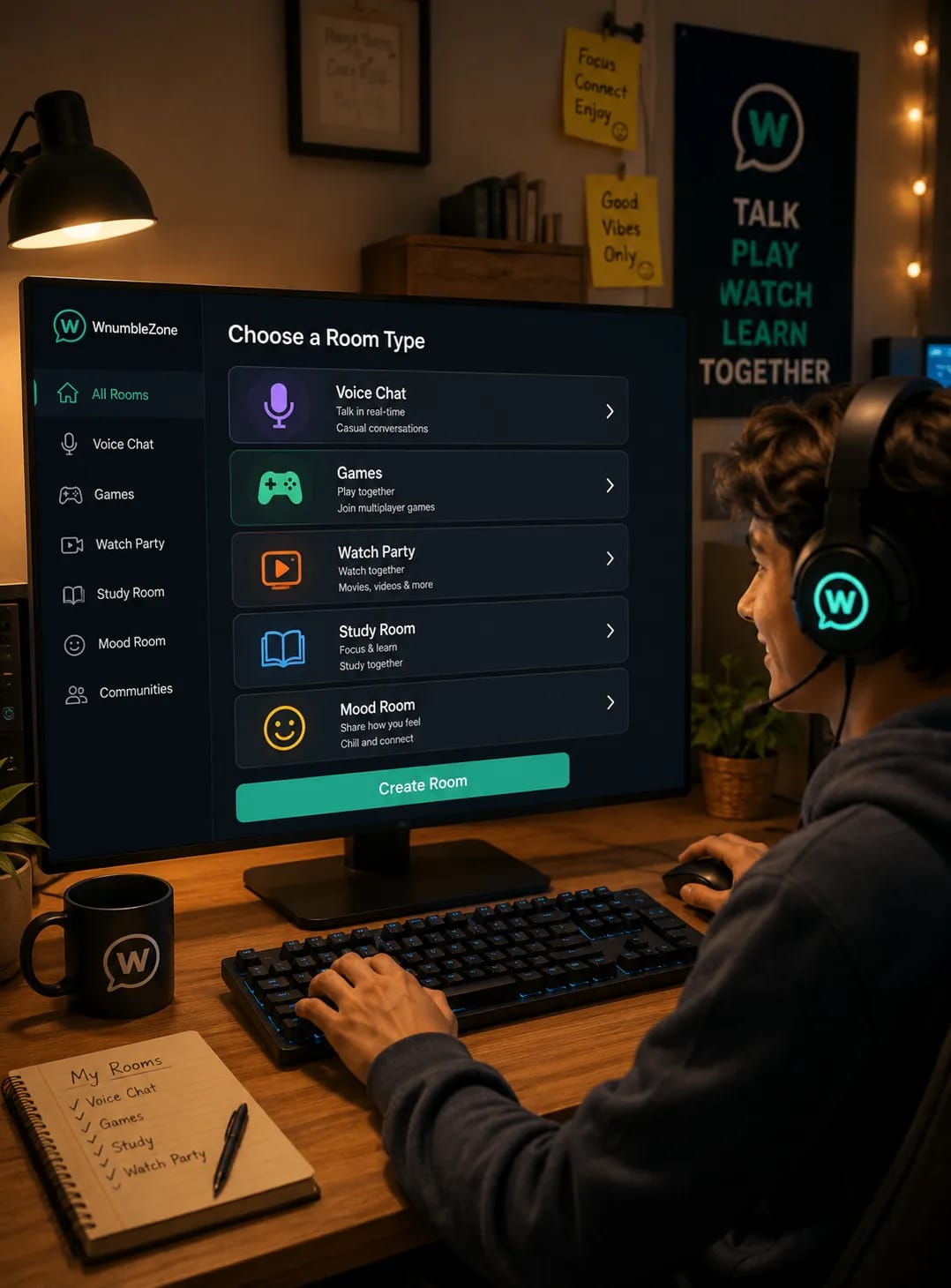 Choosing a WhumbleZone room type in the browser with no downloads