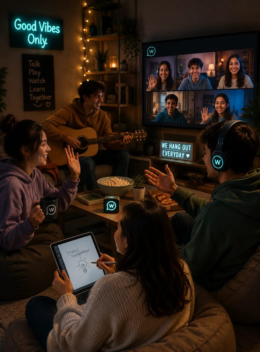 Friends hanging out together in a WhumbleZone community room
