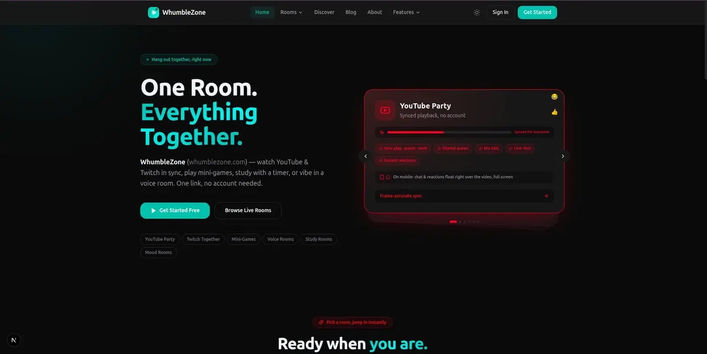Watch party on iPhone and Android using WhumbleZone mobile browser